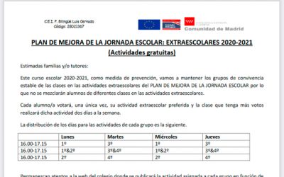 Extraescolares Plan Mejora 2020-2021